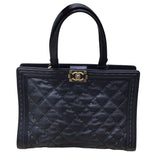 シャネル CHANEL ボーイシャネルトートバッグ 21番台 ブラック×ゴールド金具 カーフ ユニセックス トートバッグ