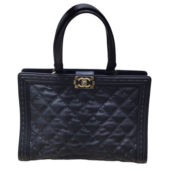 シャネル CHANEL ボーイシャネルトートバッグ 21番台 ブラック×ゴールド金具 カーフ ユニセックス トートバッグ