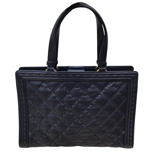 シャネル CHANEL ボーイシャネルトートバッグ 21番台 ブラック×ゴールド金具 カーフ ユニセックス トートバッグ