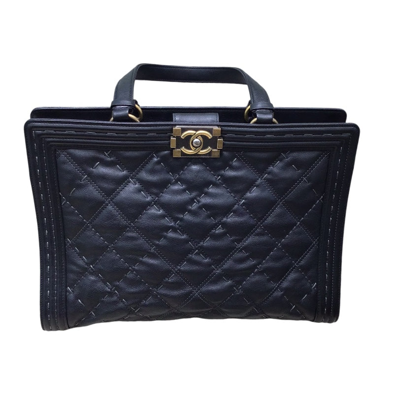 シャネル CHANEL ボーイシャネルトートバッグ 21番台 ブラック×ゴールド金具 カーフ ユニセックス トートバッグ