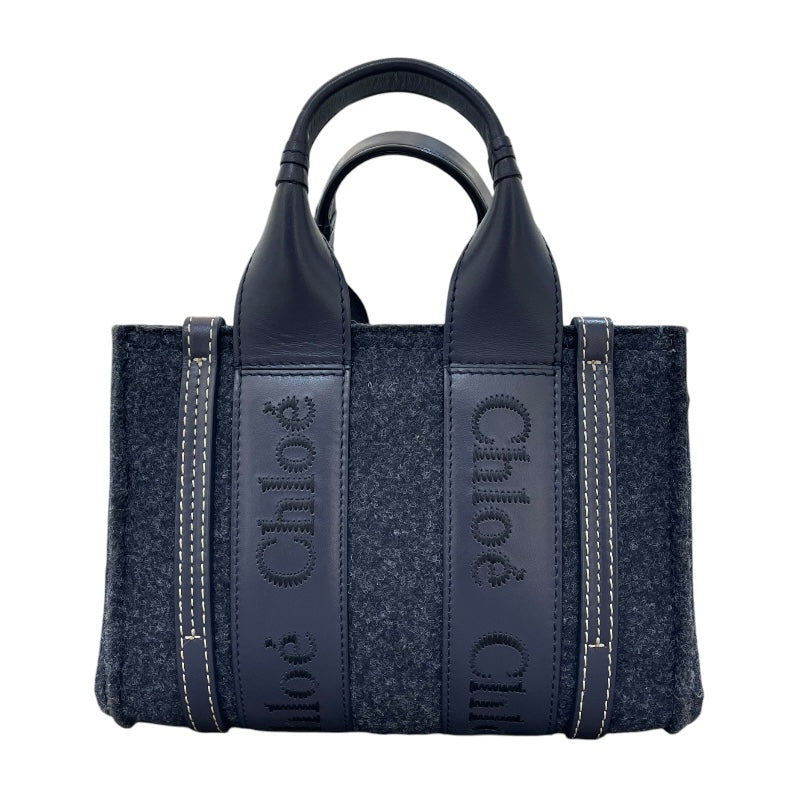 クロエ Chloe ウッディミニ２WAY ネイビー フェルトレザー レディース ショルダーバッグ