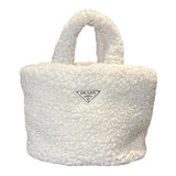 プラダ PRADA ボア2WAYトートバッグ 1BG428 ホワイト　シルバー金具 ウール・カシミア レディース トートバッグ