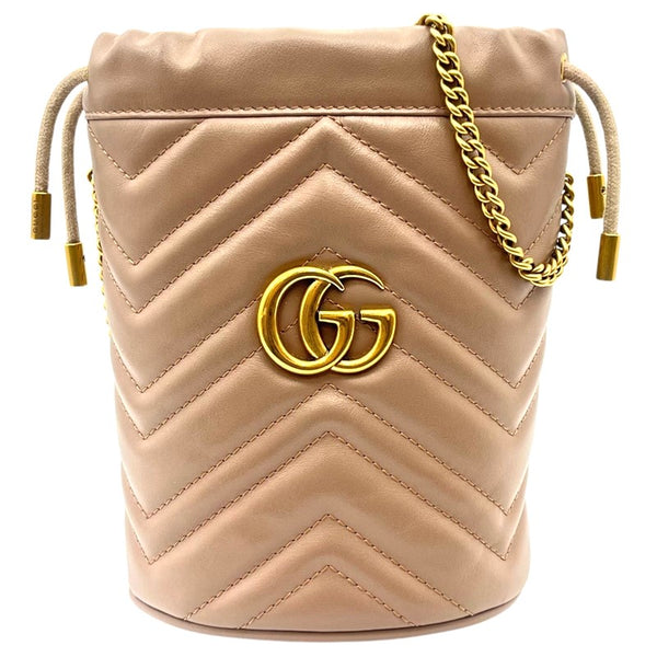 グッチ GUCCI GGマーモント ミニバケットバッグ 575163 ピンクベージュ ゴールド金具 レザー レディース ショルダーバッグ