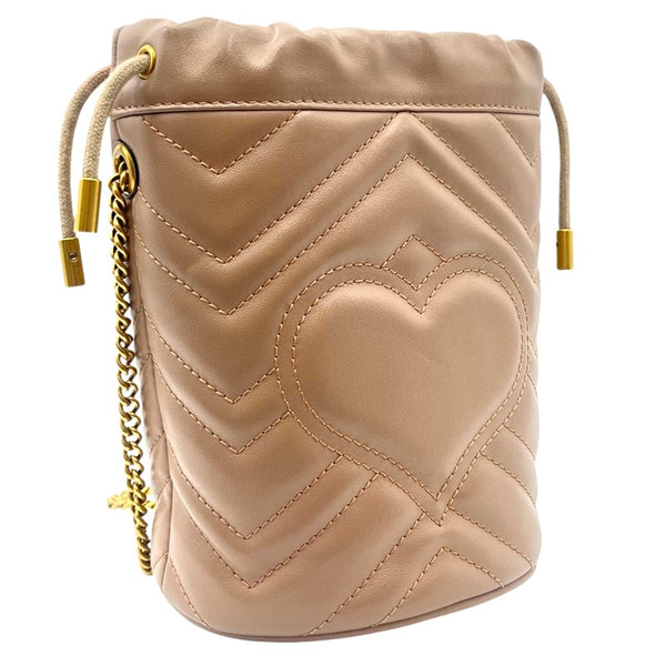 グッチ GUCCI GGマーモント ミニバケットバッグ 575163 ピンクベージュ ゴールド金具 レザー レディース ショルダーバッグ