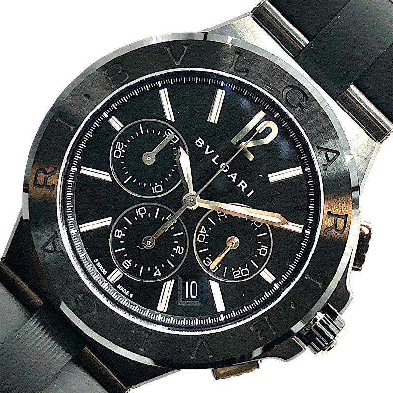 ブルガリ BVLGARI ディアゴノ ウルトラネロ クロノグラフ DG42BSCCH ブラック SS メンズ 腕時計