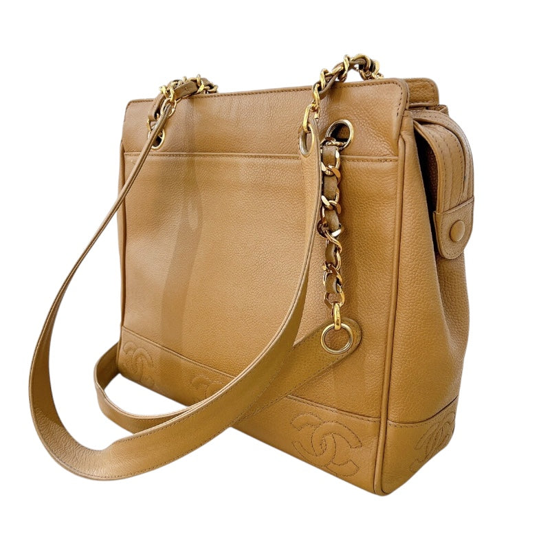 シャネル CHANEL トリプルココショルダーバッグ ベージュ　ゴールド金具 キャビア レディース ショルダーバッグ