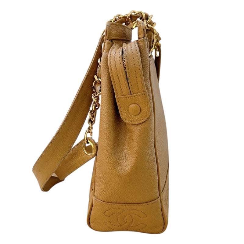シャネル CHANEL トリプルココショルダーバッグ ベージュ　ゴールド金具 キャビア レディース ショルダーバッグ