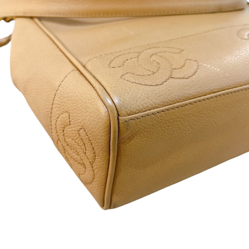 シャネル CHANEL トリプルココショルダーバッグ ベージュ　ゴールド金具 キャビア レディース ショルダーバッグ