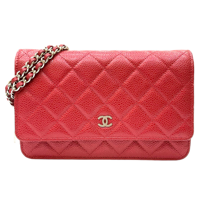 シャネル CHANEL マトラッセ チェーンウォレット A33814 21番台 レッド キャビアスキン レディース ショルダーバッグ