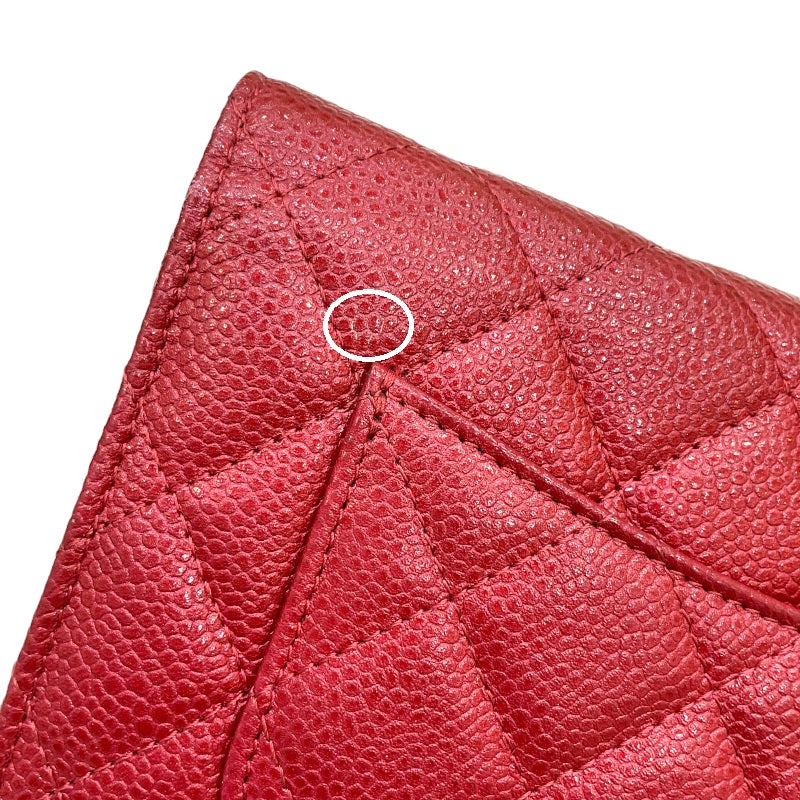 シャネル CHANEL マトラッセ チェーンウォレット A33814 21番台 レッド キャビアスキン レディース ショルダーバッグ