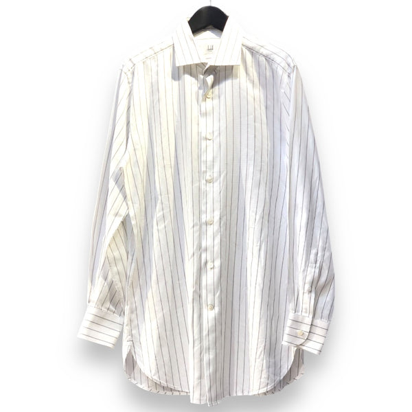 ダンヒル dunhill ワイドカラー ストライプシャツ 織柄 ホワイト×グレー 綿 100% メンズ 長袖シャツ