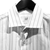 ダンヒル dunhill ワイドカラー ストライプシャツ 織柄 ホワイト×グレー 綿 100% メンズ 長袖シャツ