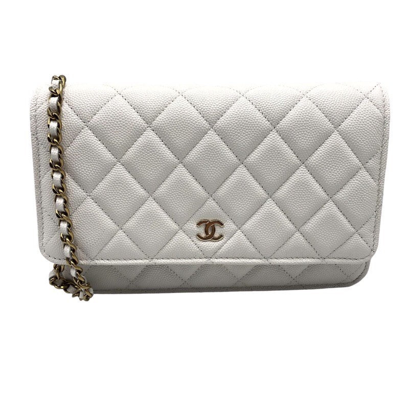 シャネル CHANEL マトラッセチェーンウォレット AP0250 ホワイト×GD金具 キャビア レディース ショルダーバッグ