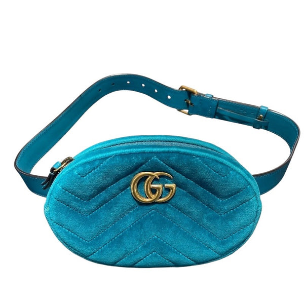 グッチ GUCCI GGマーモント ボディバッグ 476434  ブルー ベルベット レディース ウエストバッグ