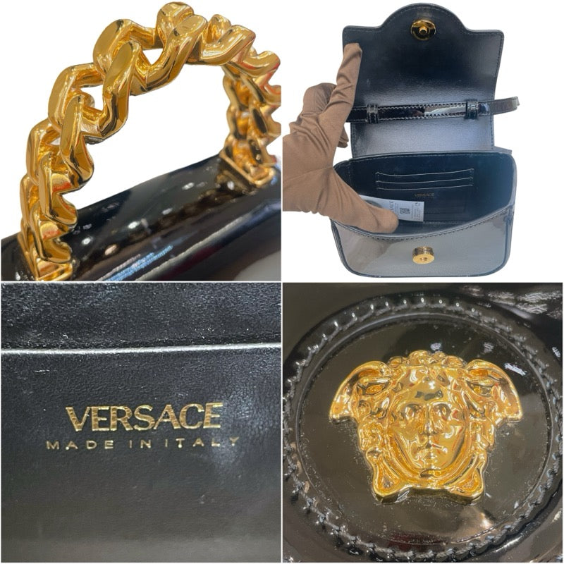 ヴェルサーチ VERSACE LaMedusaショルダーバッグ ブラック/GD金具 エナメル レディース ショルダーバッグ