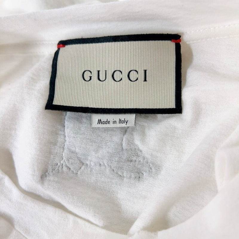グッチ GUCCI ロゴプリントオーバーサイズTシャツ 457095 ホワイト コットン 半袖Ｔシャツ メンズ 中古 グッチ GUCCI ロゴプリントオーバーサイズTシャツ 457095
