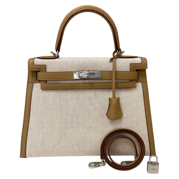 エルメス HERMES ケリー28 外縫い Z刻 エクリュ×セサミ×シルバー金具 トワル/スイフト レディース ハンドバッグ