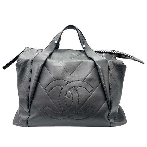 シャネル CHANEL Vステッチ ココマーク ハンドバッグ 11番台 ブラック シルバー金具 カーフレザー レディース ハンドバッグ