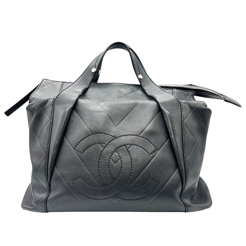シャネル CHANEL Vステッチ ココマーク ハンドバッグ 11番台 ブラック シルバー金具 カーフレザー レディース ハンドバッグ