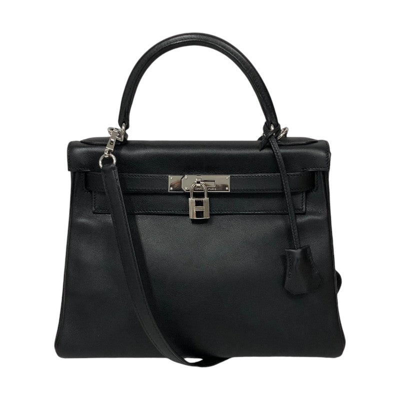 エルメス HERMES ケリー28 内縫い □J刻 ブラック シルバー金具 ヴォースイフト レディース ハンドバッグ