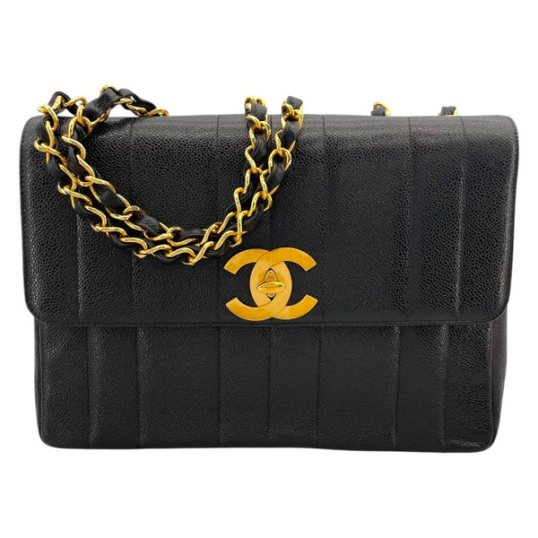 シャネル CHANEL マドモアゼルラージフラップバッグ 3番台 ブラック GD金具 キャビアスキン レディース ショルダーバッグ