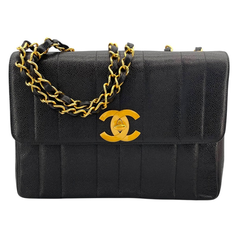 シャネル CHANEL マドモアゼルラージフラップバッグ 3番台 ブラック GD金具 キャビアスキン レディース ショルダーバッグ