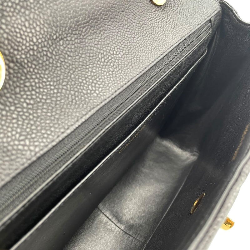 シャネル CHANEL マドモアゼルラージフラップバッグ 3番台 ブラック GD金具 キャビアスキン レディース ショルダーバッグ
