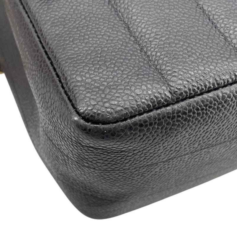 シャネル CHANEL マドモアゼルラージフラップバッグ 3番台 ブラック GD金具 キャビアスキン レディース ショルダーバッグ