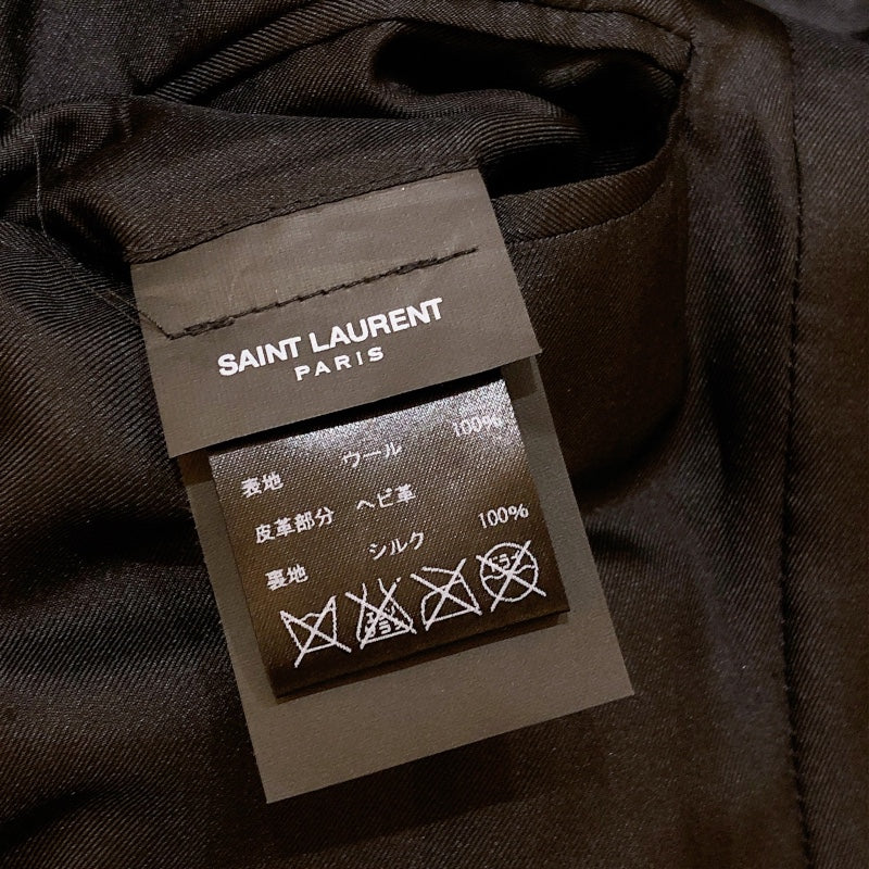 サンローラン SAINT LAURENT パイソンレザー切替テーラードジャケット ブラック ウール メンズ テーラードジャケット