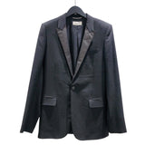 サンローラン SAINT LAURENT パイソンレザー切替テーラードジャケット ブラック ウール メンズ テーラードジャケット