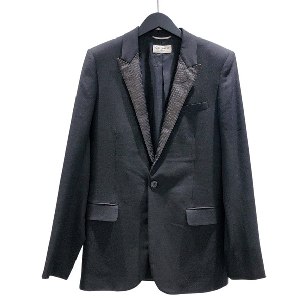 サンローラン SAINT LAURENT パイソンレザー切替テーラードジャケット ブラック ウール メンズ テーラードジャケット