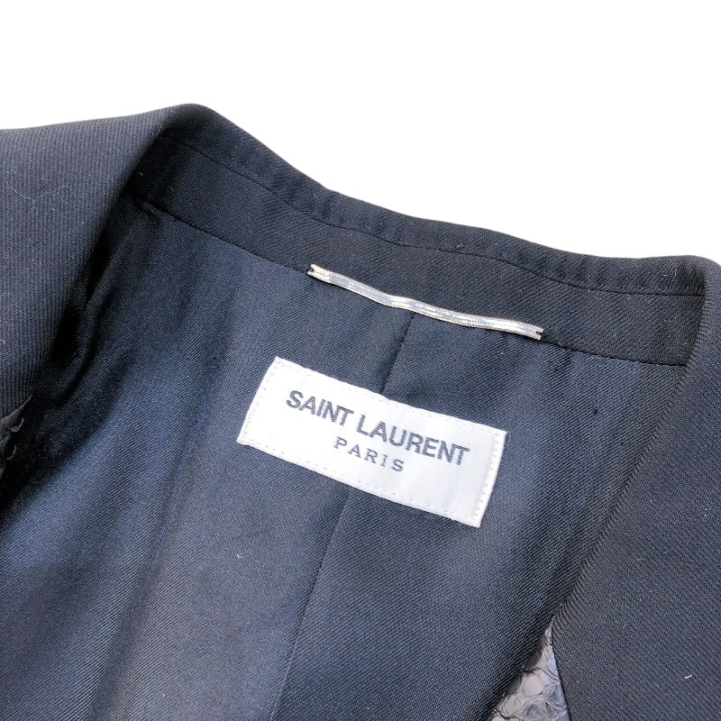 サンローラン SAINT LAURENT パイソンレザー切替テーラードジャケット ブラック ウール メンズ テーラードジャケット