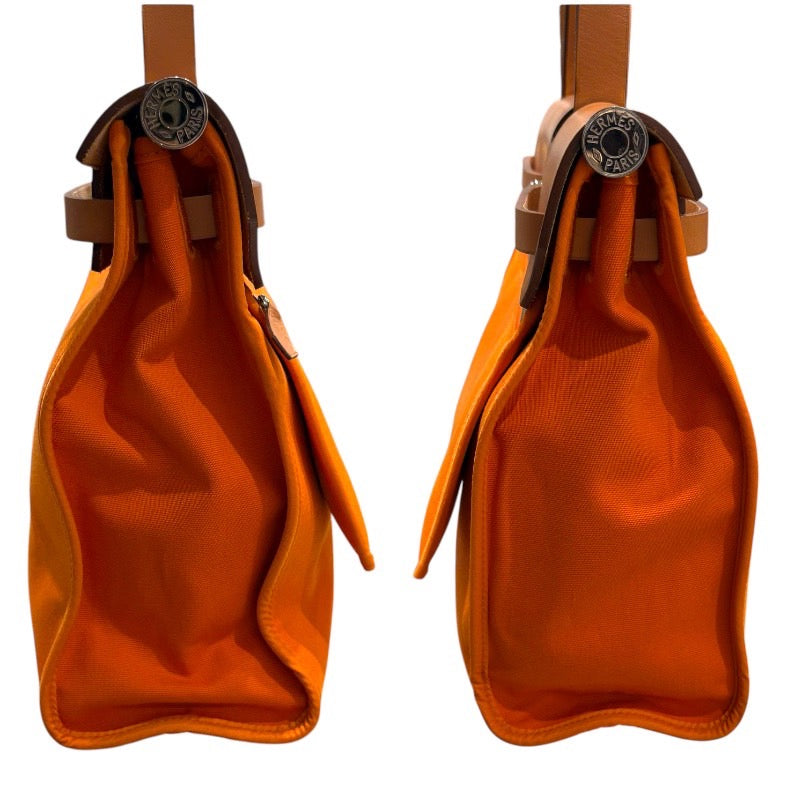 エルメス HERMES エールバッグジップPM □N刻印 オレンジ シルバー金具 トワル/レザー レディース ショルダーバッグ