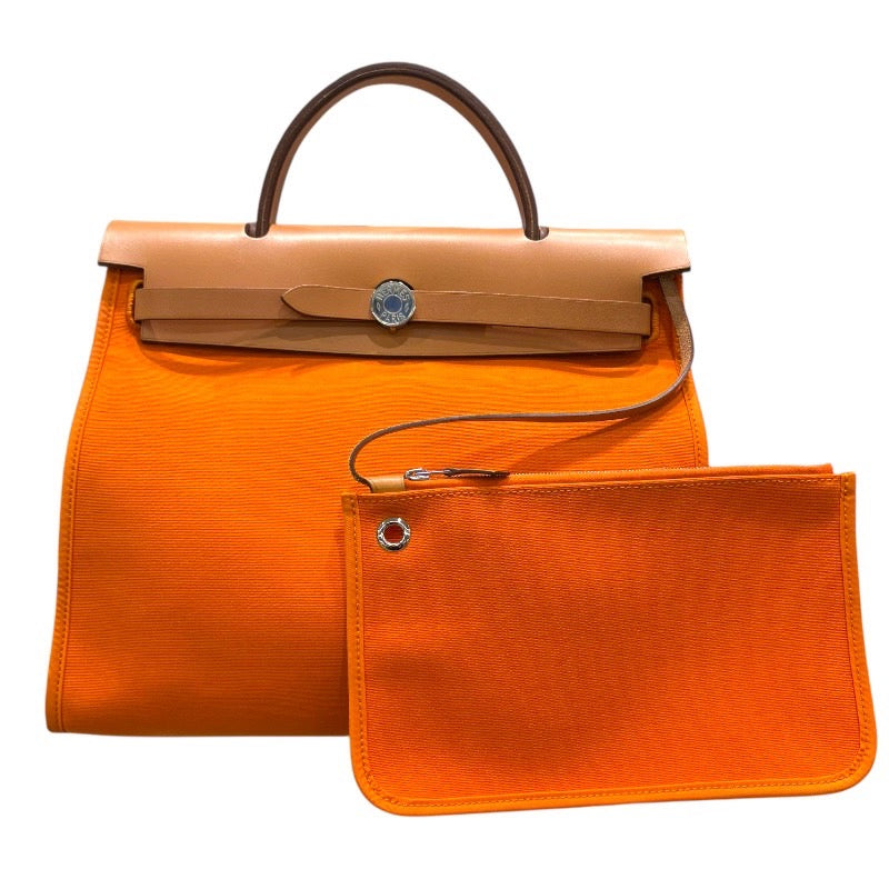 エルメス HERMES エールバッグジップPM □N刻印 オレンジ シルバー金具 トワル/レザー レディース ショルダーバッグ