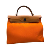 エルメス HERMES エールバッグジップPM □N刻印 オレンジ シルバー金具 トワル/レザー レディース ショルダーバッグ
