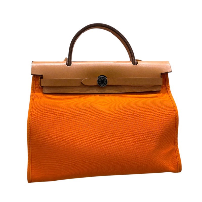 エルメス HERMES エールバッグジップPM □N刻印 オレンジ シルバー金具 トワル/レザー レディース ショルダーバッグ