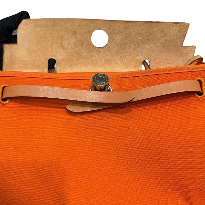 エルメス HERMES エールバッグジップPM □N刻印 オレンジ シルバー金具 トワル/レザー レディース ショルダーバッグ