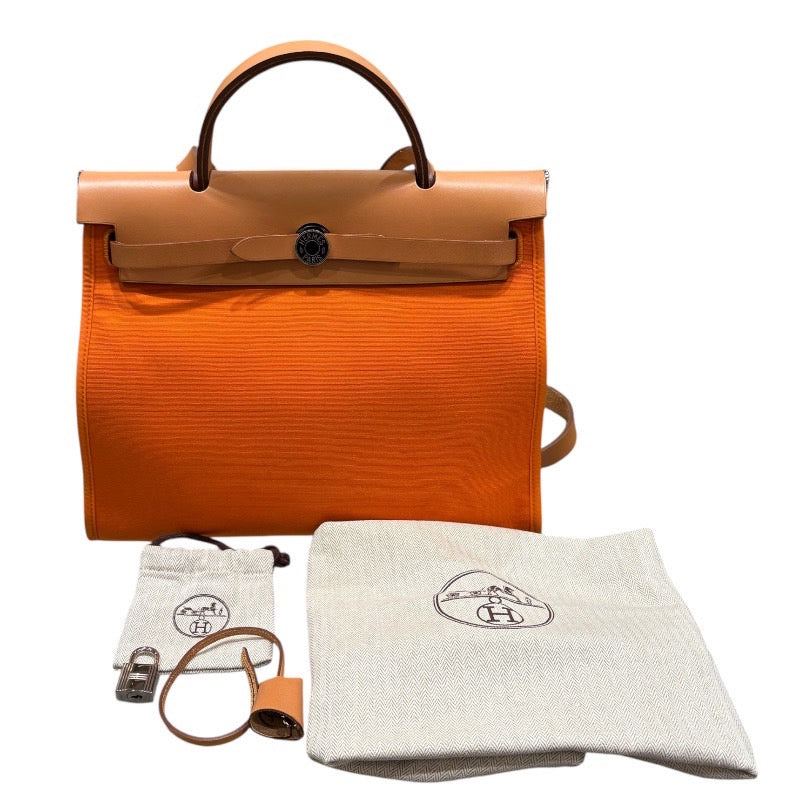 エルメス HERMES エールバッグジップPM □N刻印 オレンジ シルバー金具 トワル/レザー レディース ショルダーバッグ