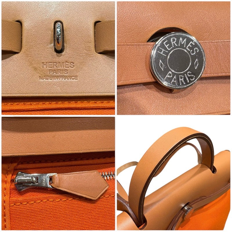 エルメス HERMES エールバッグジップPM □N刻印 オレンジ シルバー金具 トワル/レザー レディース ショルダーバッグ