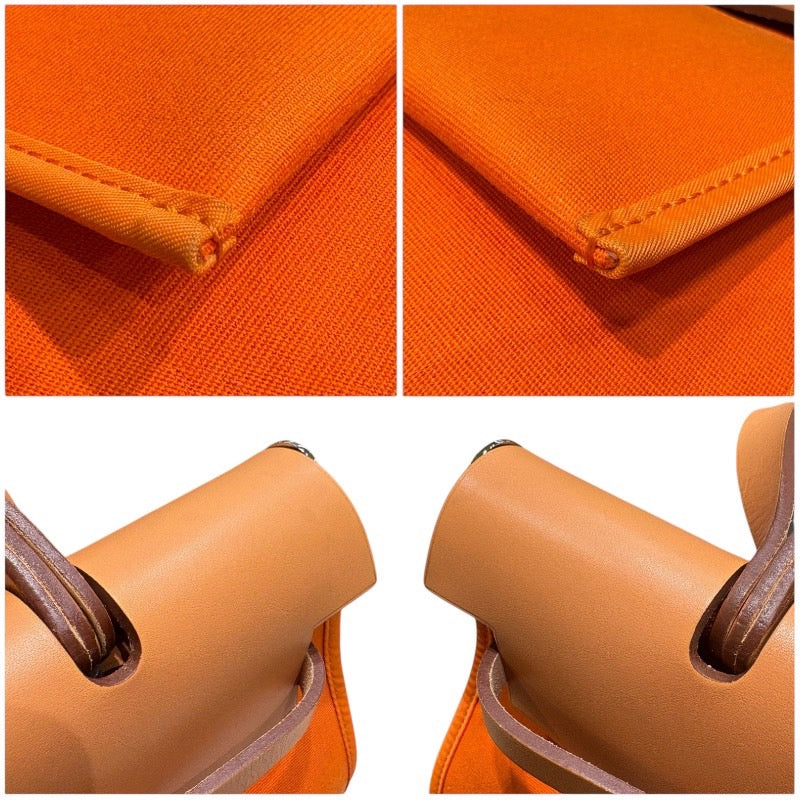 エルメス HERMES エールバッグジップPM □N刻印 オレンジ シルバー金具 トワル/レザー レディース ショルダーバッグ