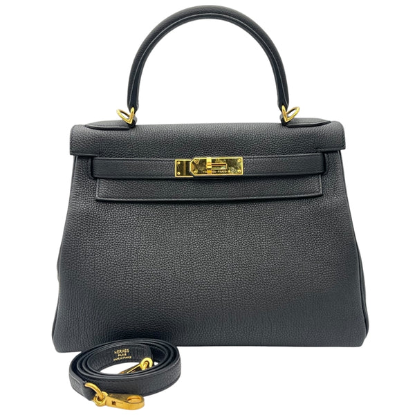 エルメス HERMES ケリー28 内縫い D刻印 ブラック ゴールド金具 トゴ レディース ハンドバッグ