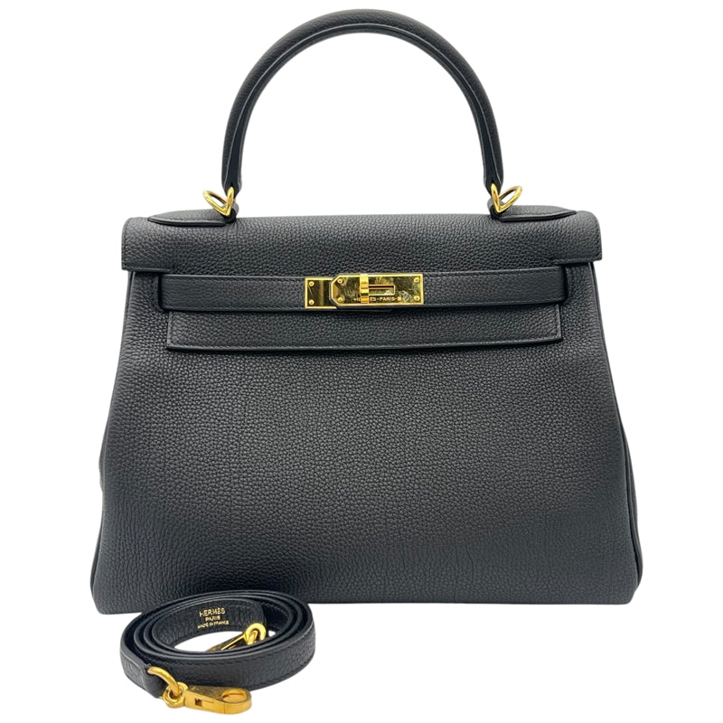 エルメス HERMES ケリー28 内縫い D刻印 ブラック ゴールド金具 トゴ レディース ハンドバッグ