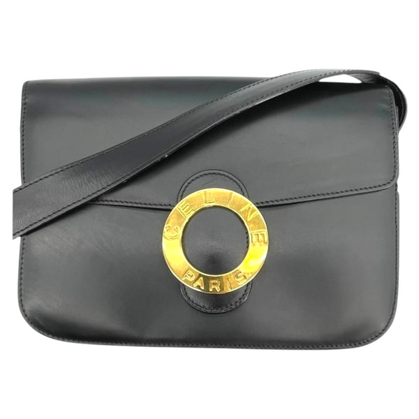 セリーヌ CELINE サークルロゴショルダー ブラック レザー レディース ショルダーバッグ