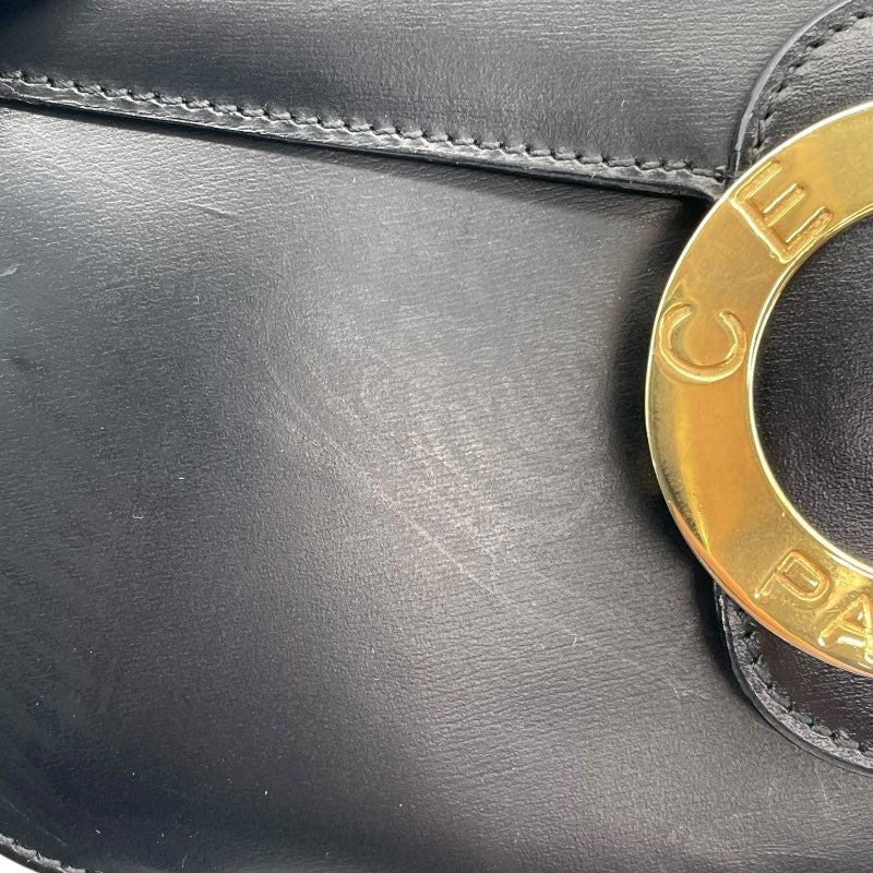 セリーヌ CELINE サークルロゴショルダー ブラック レザー レディース ショルダーバッグ