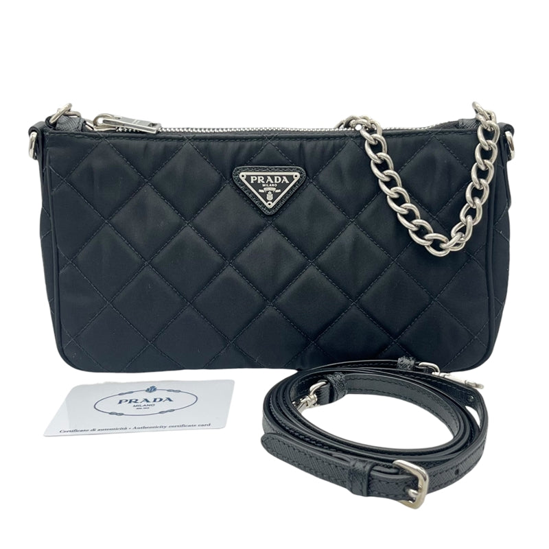 プラダ PRADA インプントゥキルティングショルダーバッグ 1BH026 ブラック シルバー金具 ナイロン レディース ショルダーバッグ