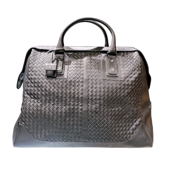 ボッテガ・ヴェネタ BOTTEGA VENETA イントレチャート　ボストンバッグ 154922 ブラック レザー メンズ ボストンバッグ