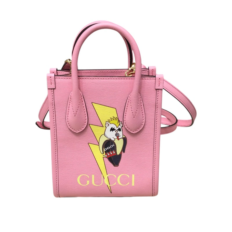 グッチ GUCCI ミニトートバッグ　ばなにゃコラボ ピンク レザー レディース ショルダーバッグ