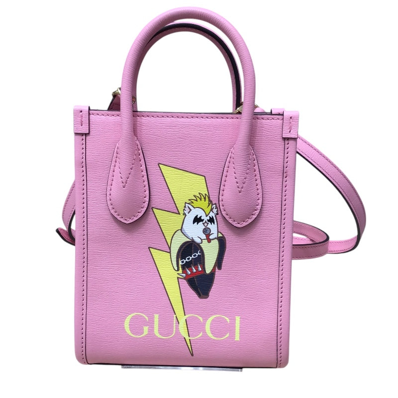 グッチ GUCCI ミニトートバッグ　ばなにゃコラボ ピンク レザー レディース ショルダーバッグ