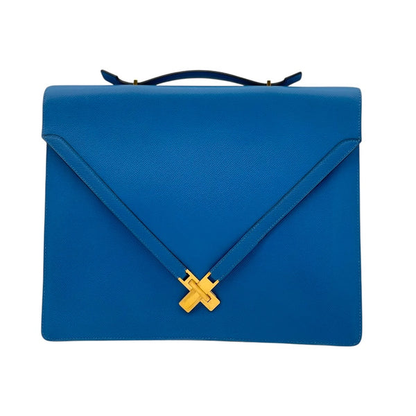 エルメス HERMES ケリークロスブリーフケース 〇Y刻 ブルーフランス GD金具 クシュベル レディース ハンドバッグ