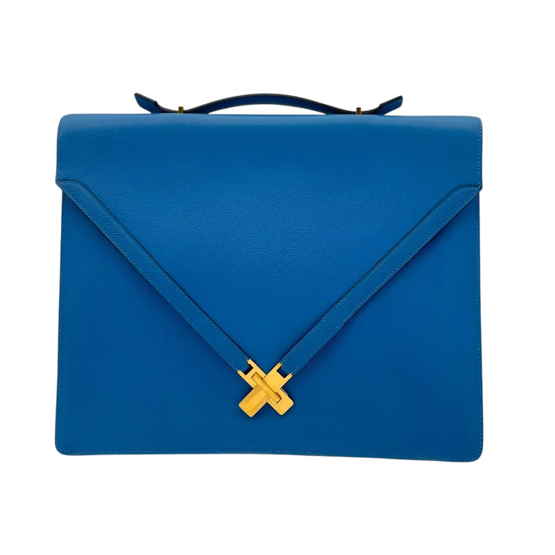 エルメス HERMES ケリークロスブリーフケース 〇Y刻 ブルーフランス GD金具 クシュベル レディース ハンドバッグ